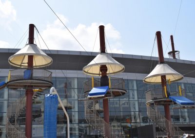Three lounges as landing platforms for ziplines in South Korea