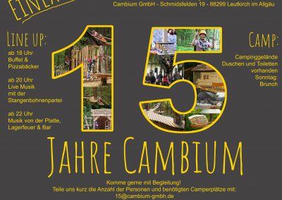 Flyer for the 15th anniversary of Cambium